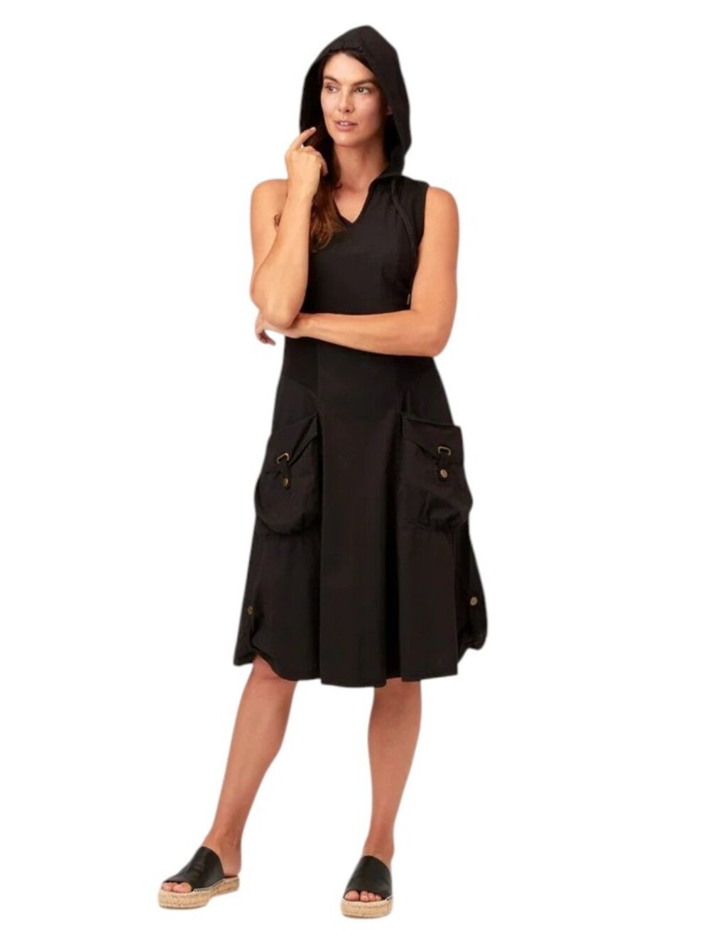 XCVI Jour Hooded Dress Black XS Streetwear Lagenlook Utilitarian Artsy Hipster